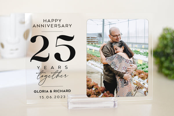 This Personalized Happy Anniversary photo gift is the perfect way to celebrate a milestone in any couple&#39;s life. This acrylic plaque is a unique and lasting way to commemorate the first anniversary of a couple&#39;s journey together.