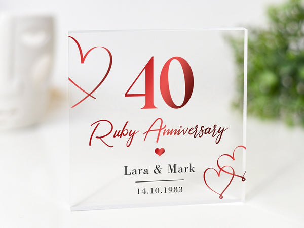 Custom Engraved Ruby Anniversary Gift - Personalized 40th Wedding Anniversary Present