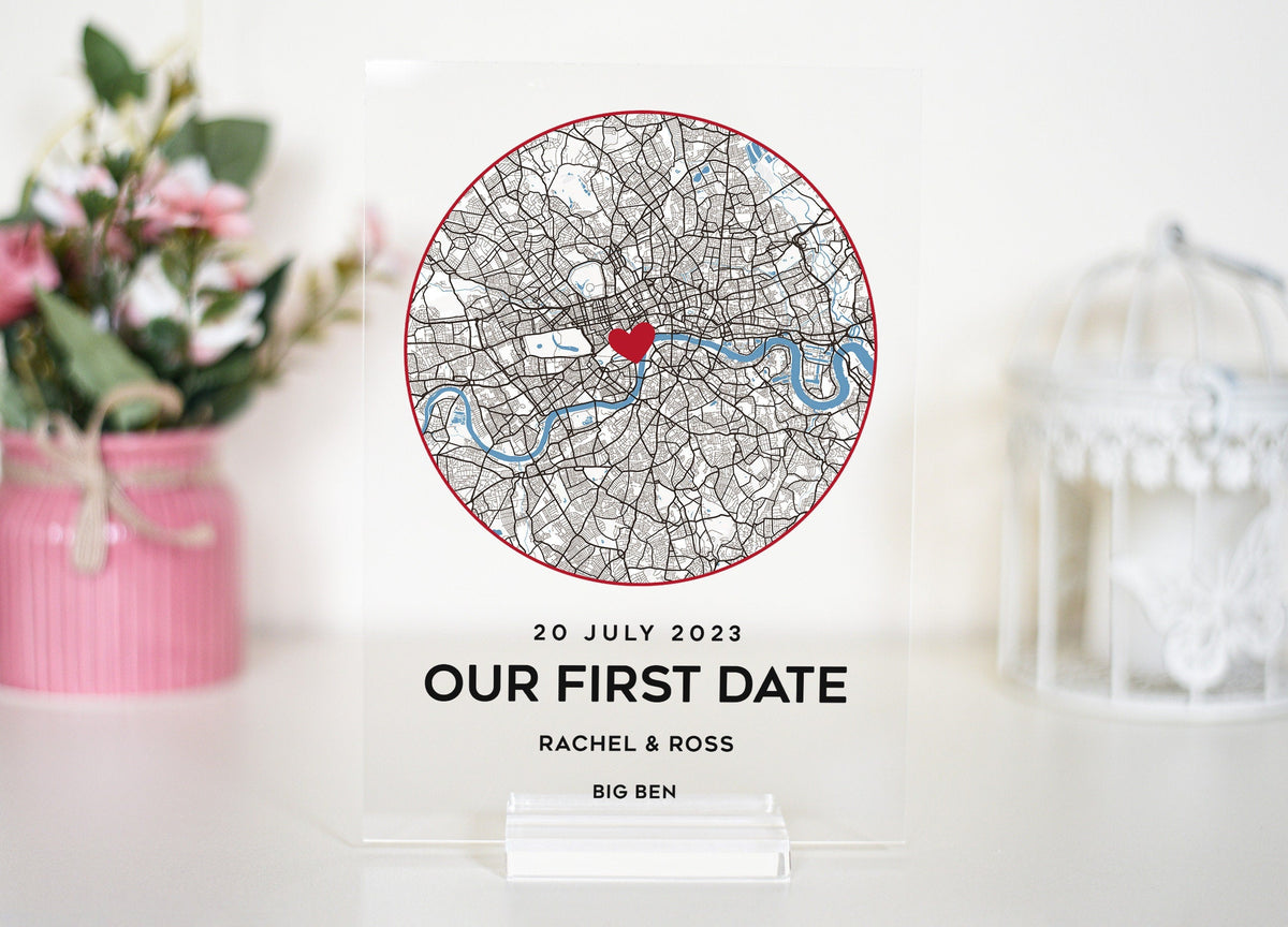 Personalised Where We First Met map plaque with custom location and message