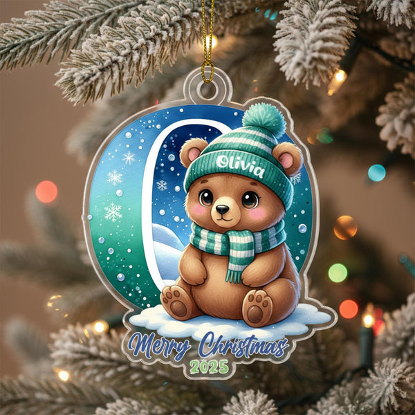 Personalised Cute Bear Letter Ornament – Custom Initial Christmas Decoration for Kids, Name Stocking Tag, Cute Winter Keepsake
