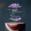 Floral Happy Birthday Cake Topper in Clear Acrylic – 40th Birthday Design