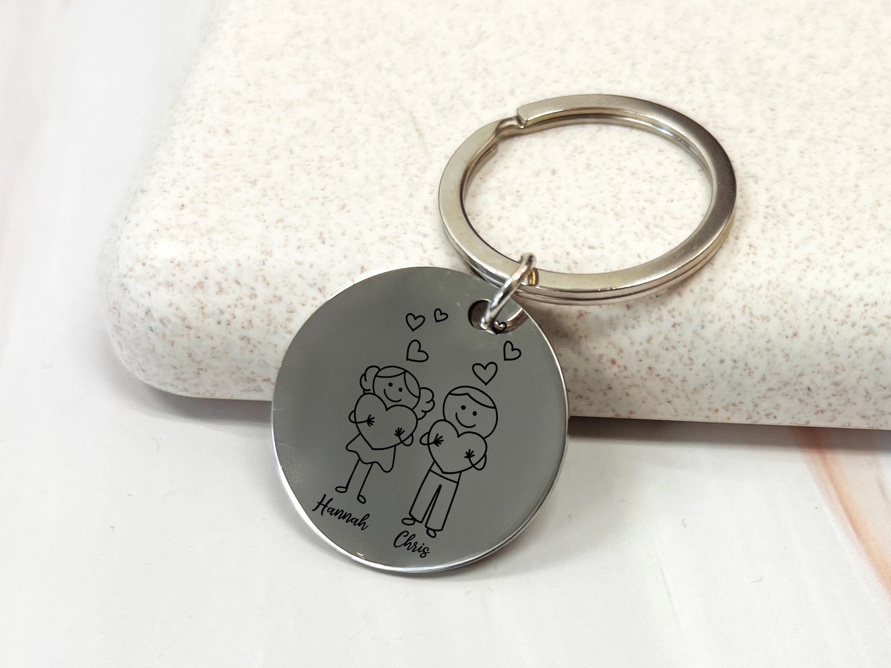 a keychain with a picture of a couple on it