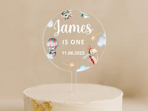 Personalised first birthday cake topper with name and age one