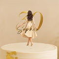 Custom Birthday Cake Topper – Personalized Woman Character, Name & Age, Elegant Acrylic