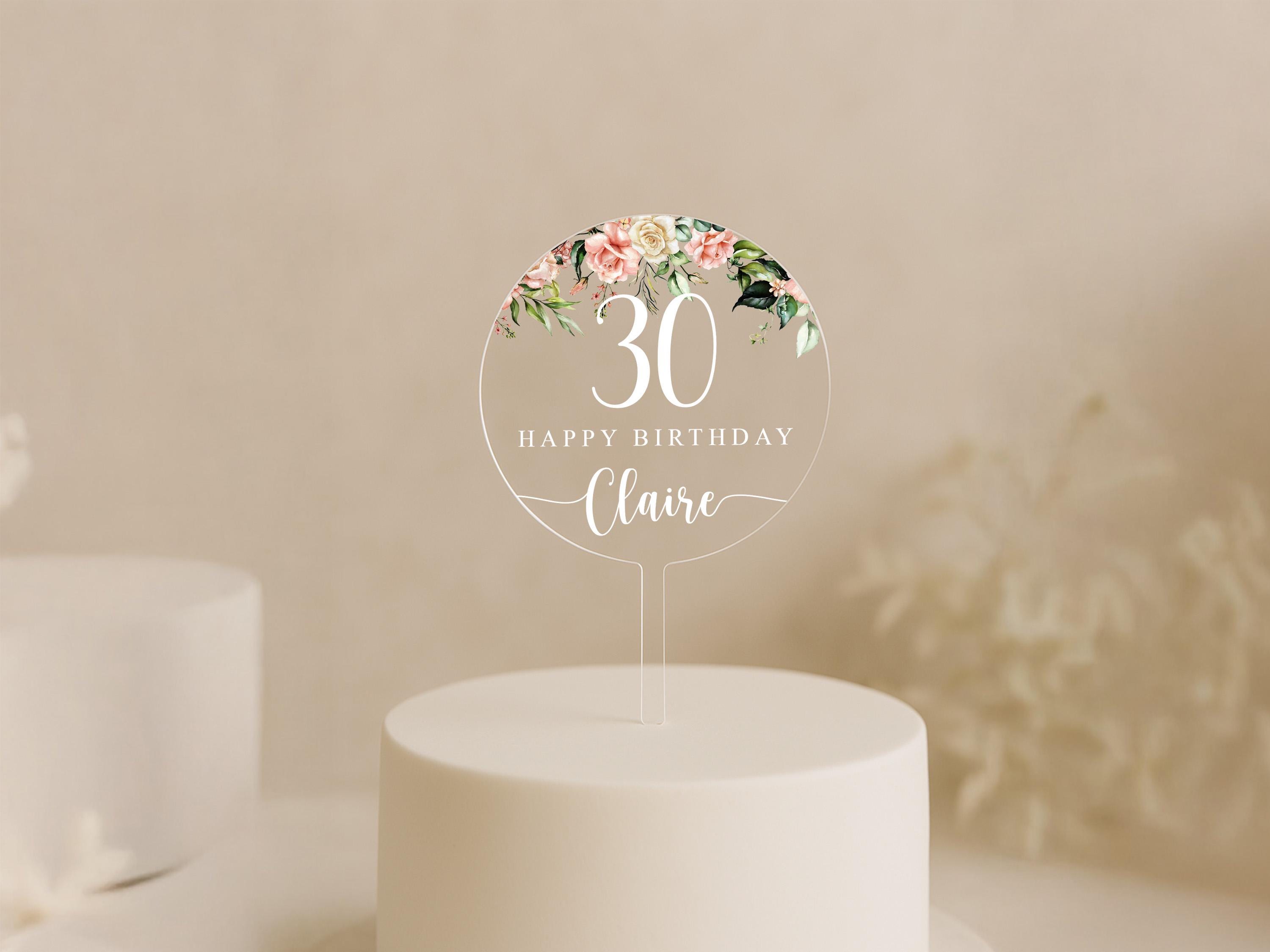 Round Cake Topper with Soft Florals – Name and Age Customisation
