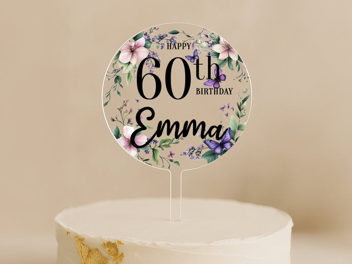 a birthday cake with a happy 60th birthday cake topper