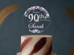 Clear Acrylic Floral Topper – Suitable for 18th, 21st, 50th, 90th