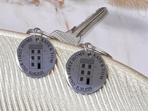 Couple’s new house gift with date and modern house illustration