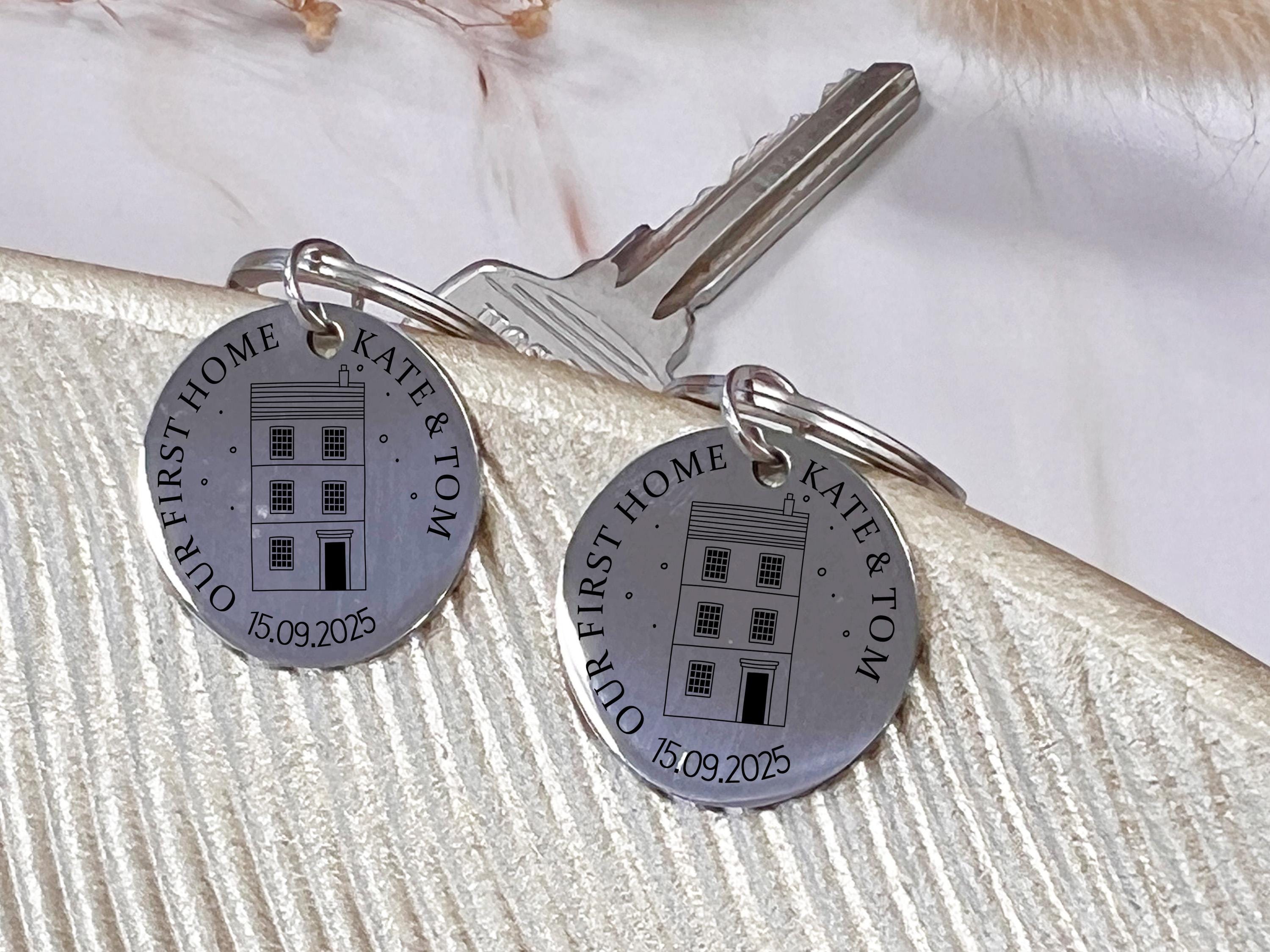 Couple’s new house gift with date and modern house illustration
