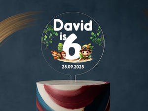 a birthday cake with a cake topper that says david is 6