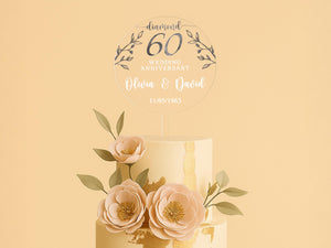 Elegant round acrylic anniversary topper for 60th wedding celebration