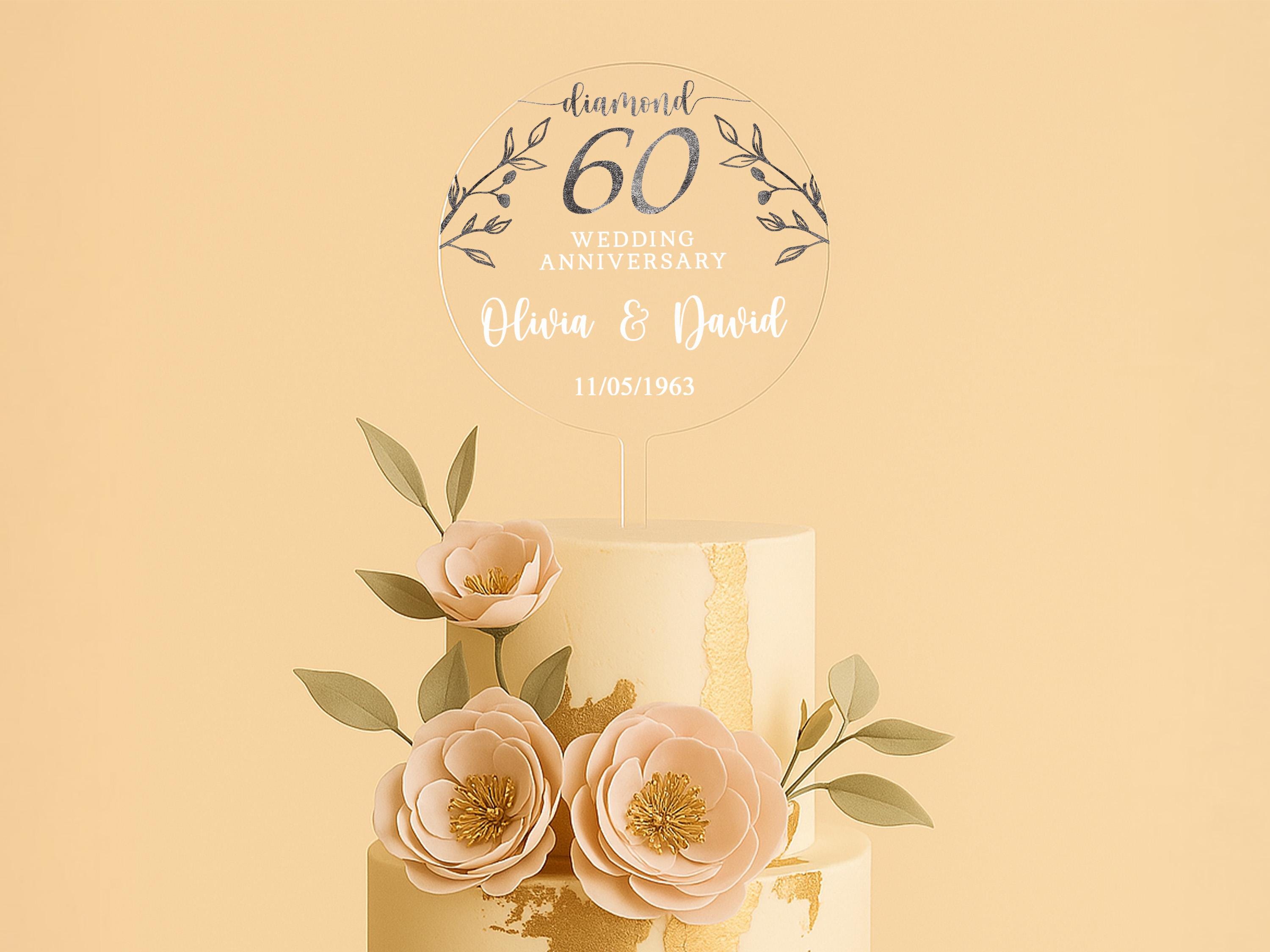 Elegant round acrylic anniversary topper for 60th wedding celebration