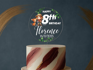Custom jungle birthday cake topper with age and date