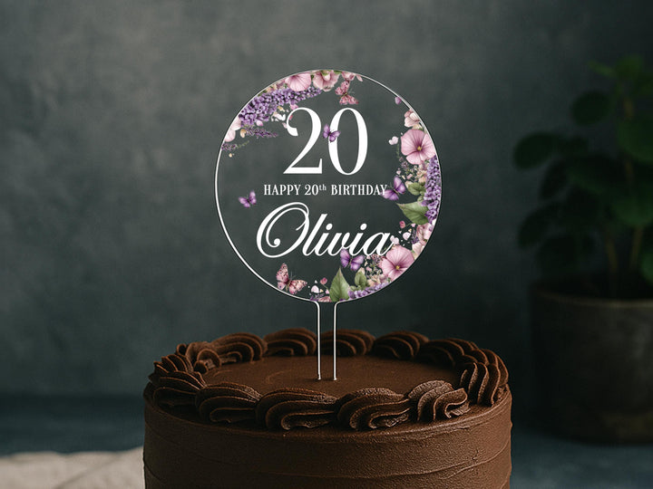 a chocolate cake with a happy 20th birthday sign on top