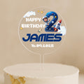 Personalised space rocket birthday cake topper with astronaut, stars, and custom name