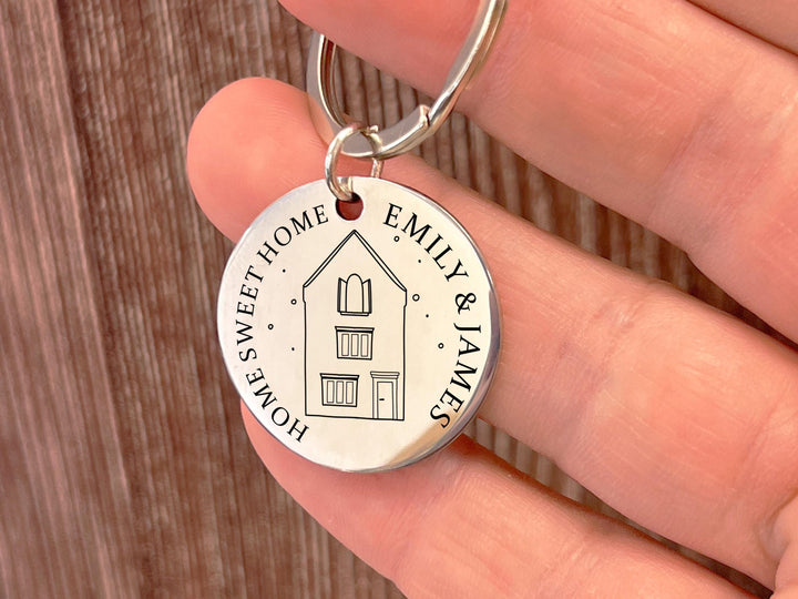 Home Sweet Home keyring engraved with names