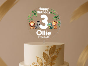 Top view of personalised cake topper displaying detailed animal characters and customisation options.