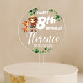 Personalised safari birthday cake topper with explorer, giraffe, and name