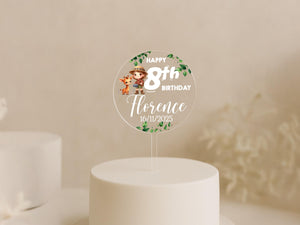 a white cake with a happy 8th birthday cake topper