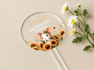 a magnifying glass with a picture of a mouse and sunflowers