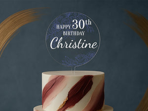 a white and red cake with a sign on top of it