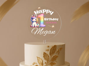 Custom rainbow unicorn cake decoration for girls first birthday