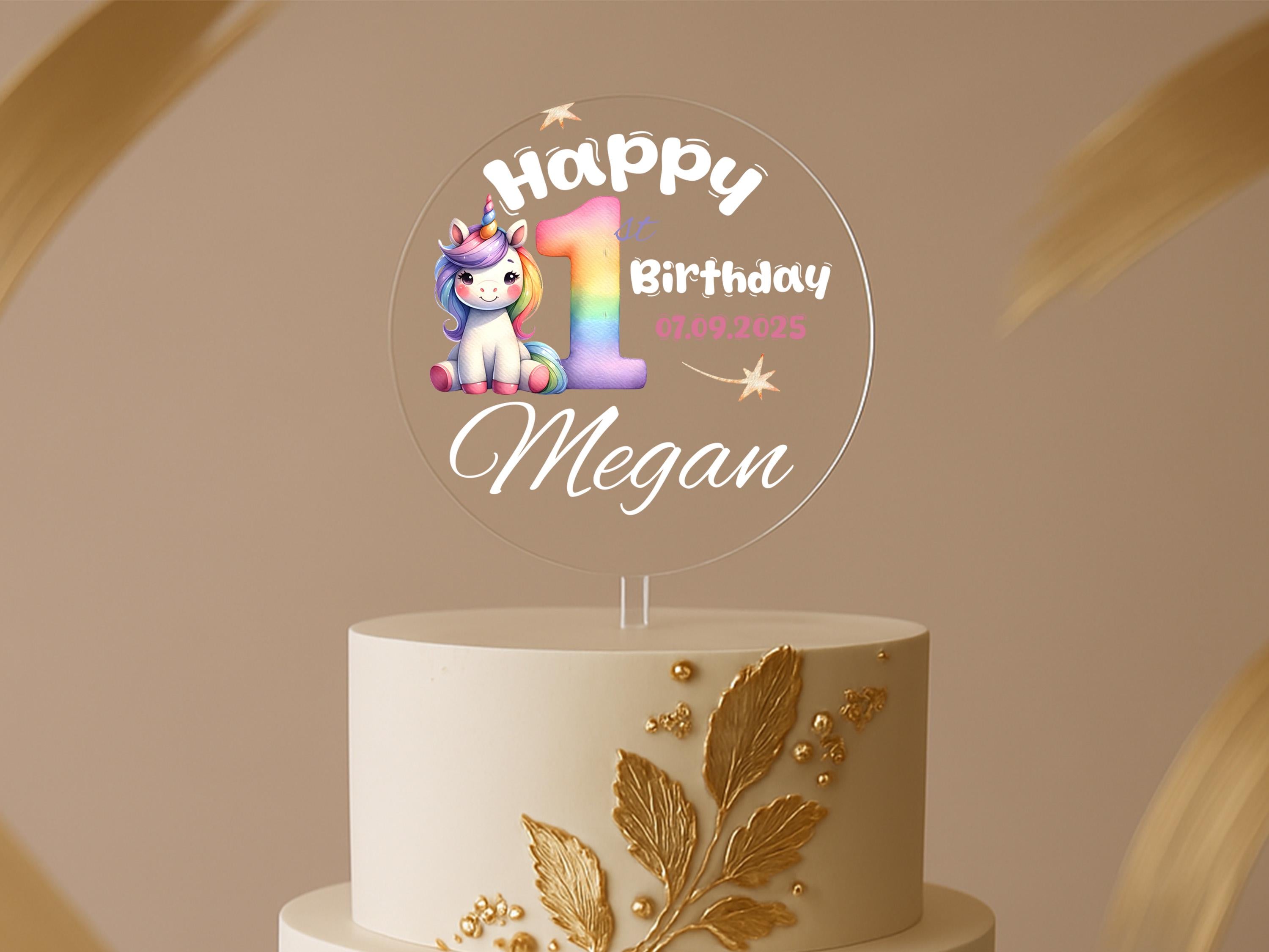 Custom rainbow unicorn cake decoration for girls first birthday