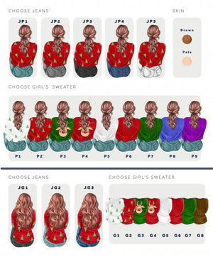 The image is a collage of various illustrations of women with different hairstyles and clothing styles, including different sweater colors and styles.