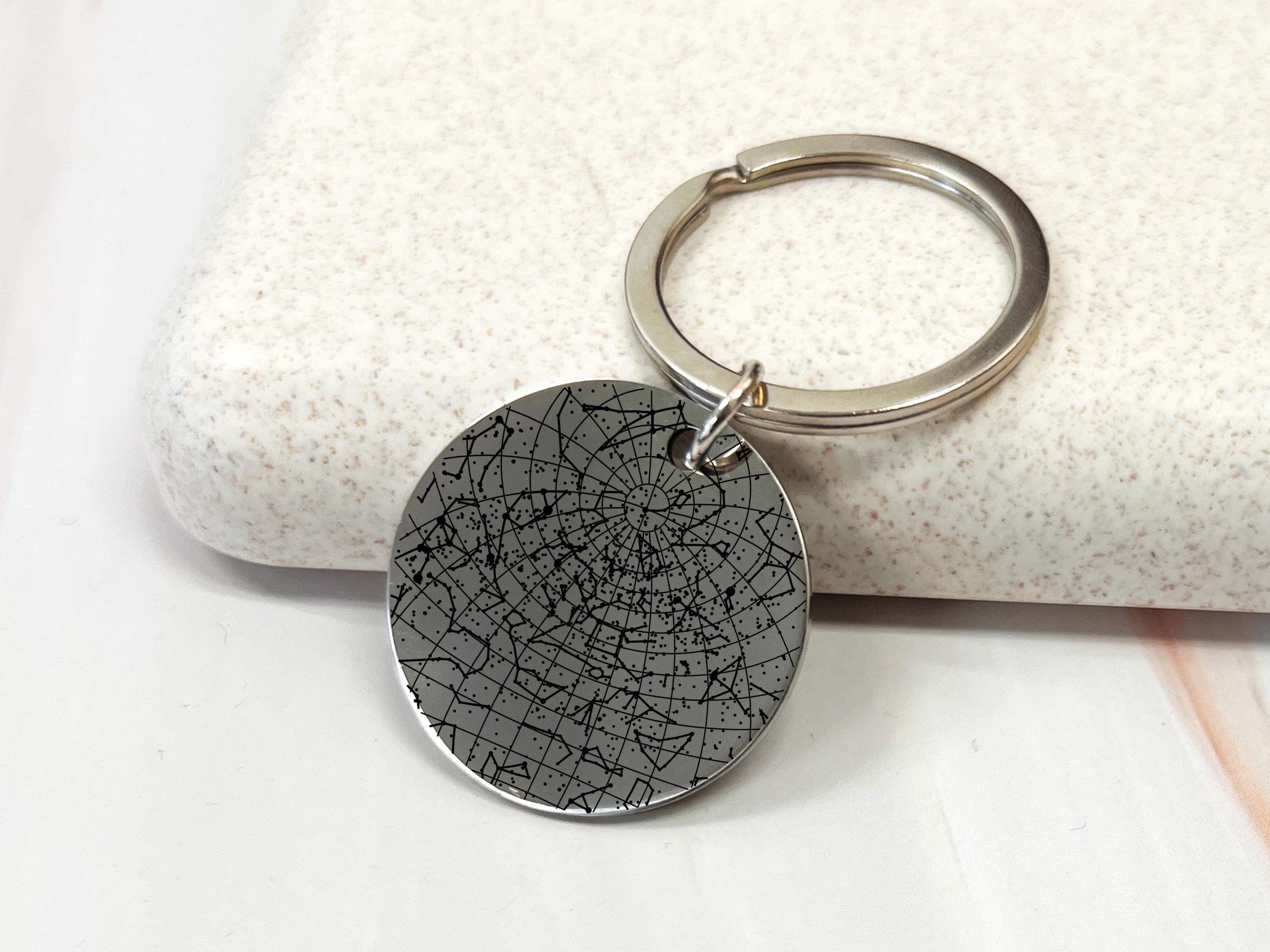 Gold finish keyring displaying custom constellation map