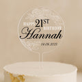 Personalised birthday cake topper with floral line art and name
