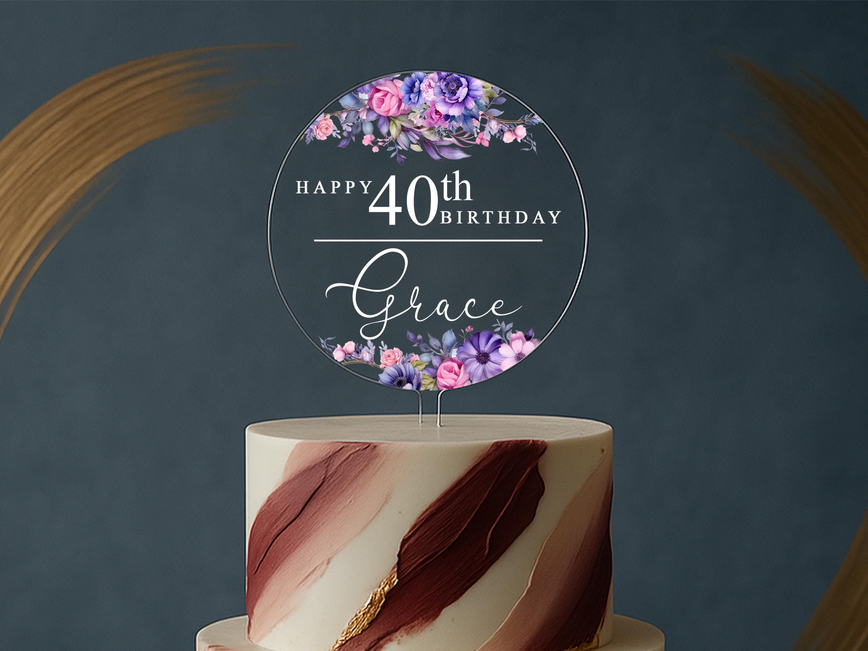 Personalised Acrylic Topper with Any Age – Floral Round Design for Cakes