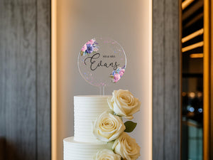 a white wedding cake with flowers on top