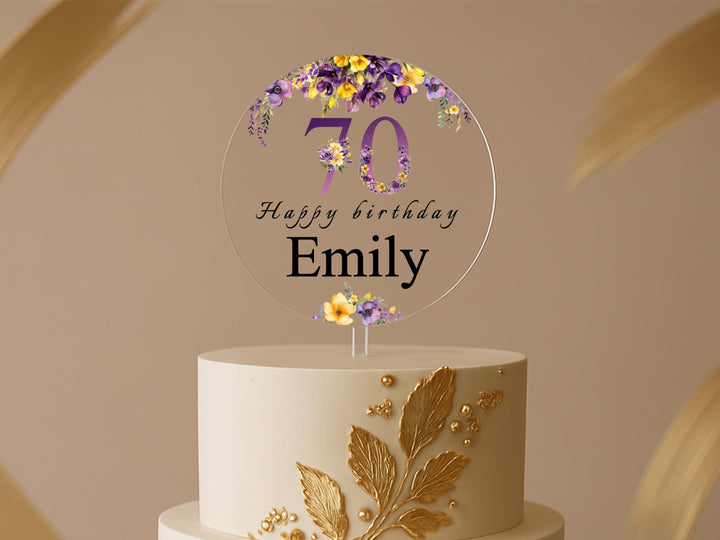 Custom Floral Cake Sign with Name and Age – 30th, 50th, 70th