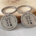 Personalised first home keyring engraved with names and house design