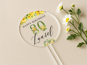 Sunflower Style Cake Topper with Name and Age – 80th Birthday
