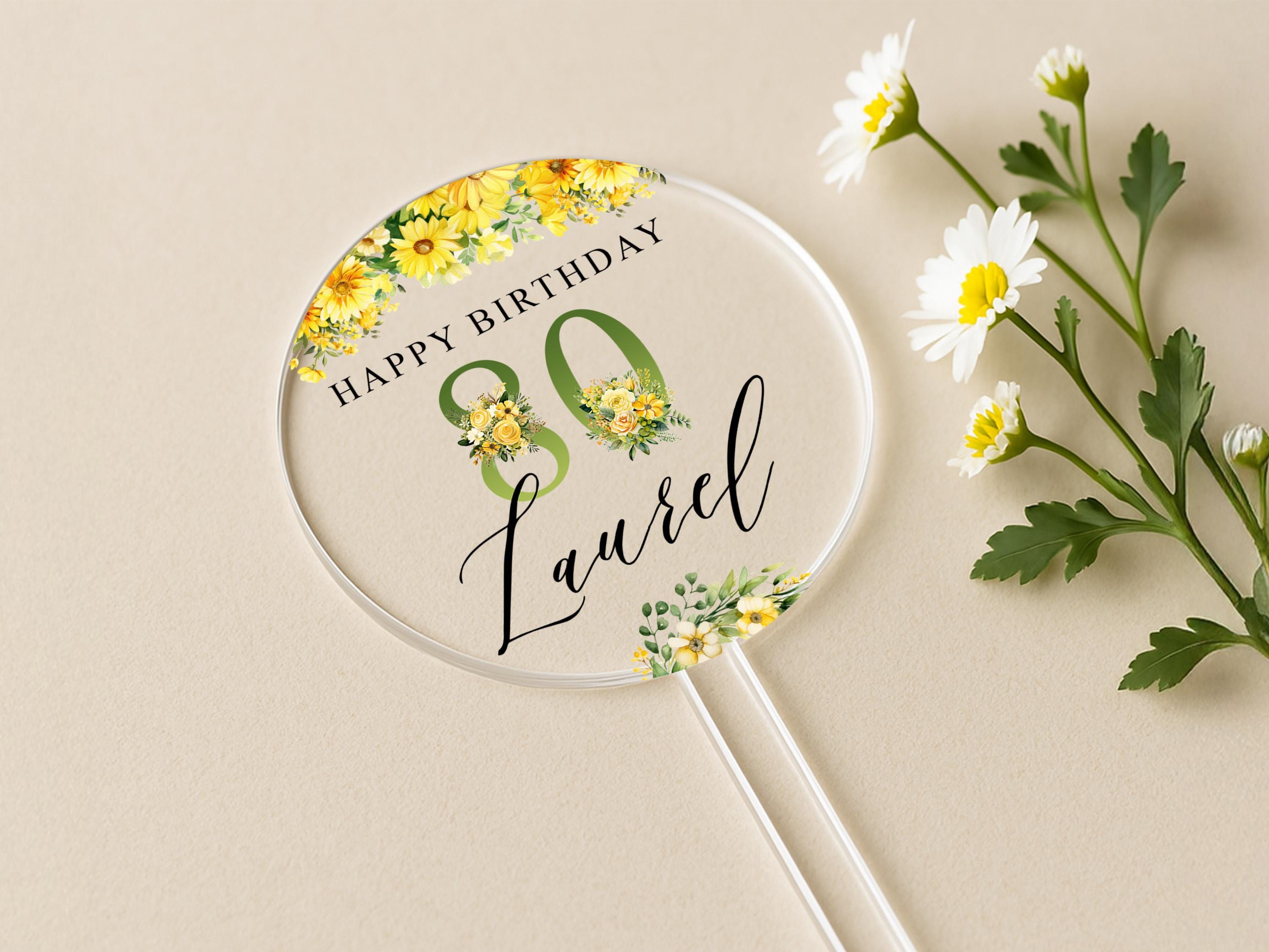 Sunflower Style Cake Topper with Name and Age – 80th Birthday