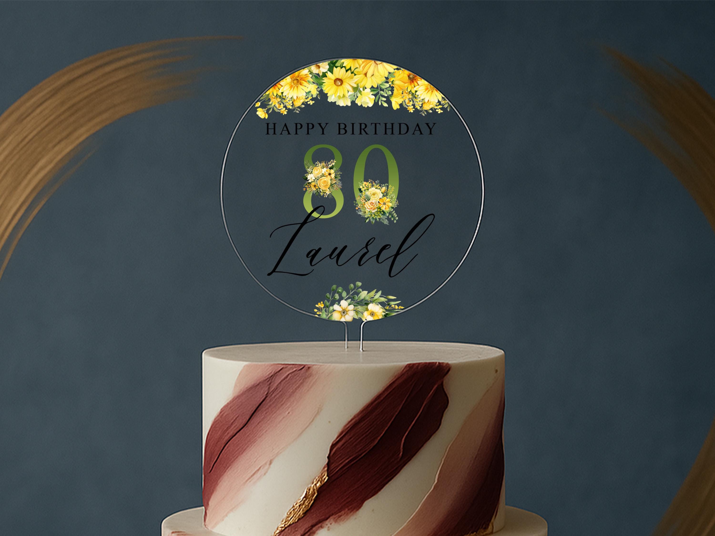 Happy Birthday Topper with Florals – Personalised for Any Age