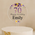 Purple and Yellow Floral Cake Topper – Custom 70th Birthday Design