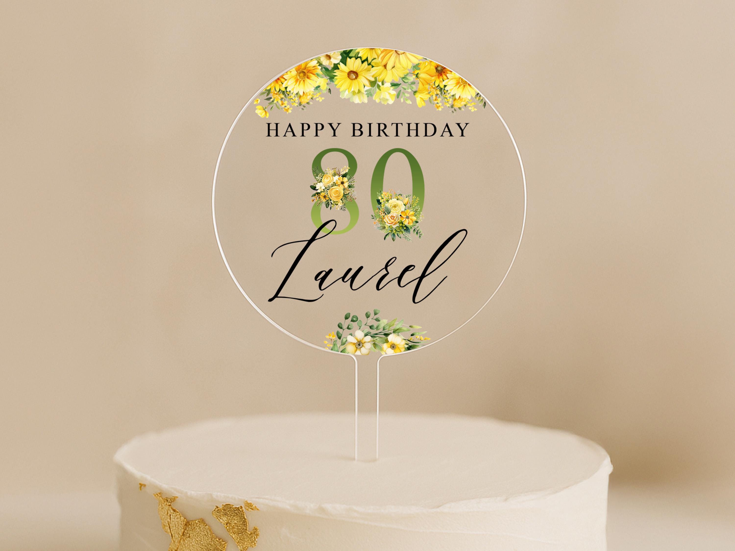 Yellow Floral Personalised Cake Topper – Custom 80th Birthday Design