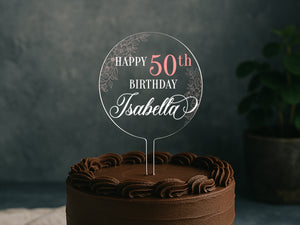 a chocolate cake with a happy birthday sign on top