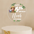 Personalised explorer birthday cake topper with name Noah and elephant, custom age, not edible acrylic decoration