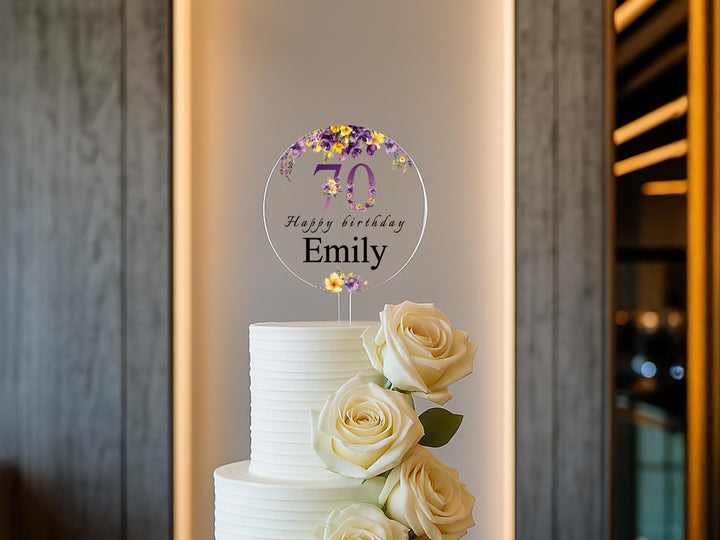 Round Cake Topper for Milestone Birthday – Name & Age Design