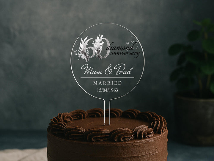 a chocolate cake with a sign on top of it