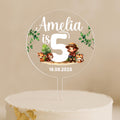 Personalised safari birthday cake topper with explorer and animals