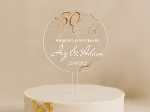 Golden Wedding Cake Sign with Names and Date – Luxury Celebration