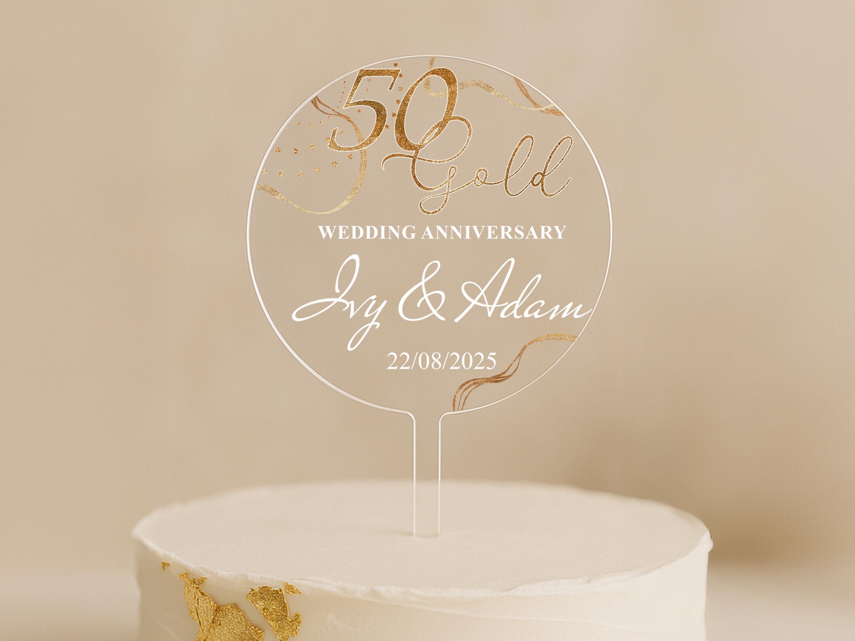 Golden Wedding Cake Sign with Names and Date – Luxury Celebration