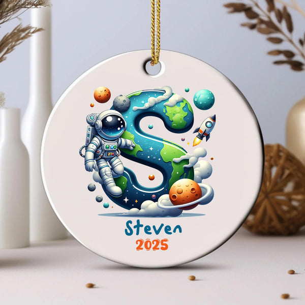 Personalised Baby's First Christmas Space Theme Decoration, Astronaut Planet Rocket Design, Baby's 1st Christmas Space Ornament Decoration