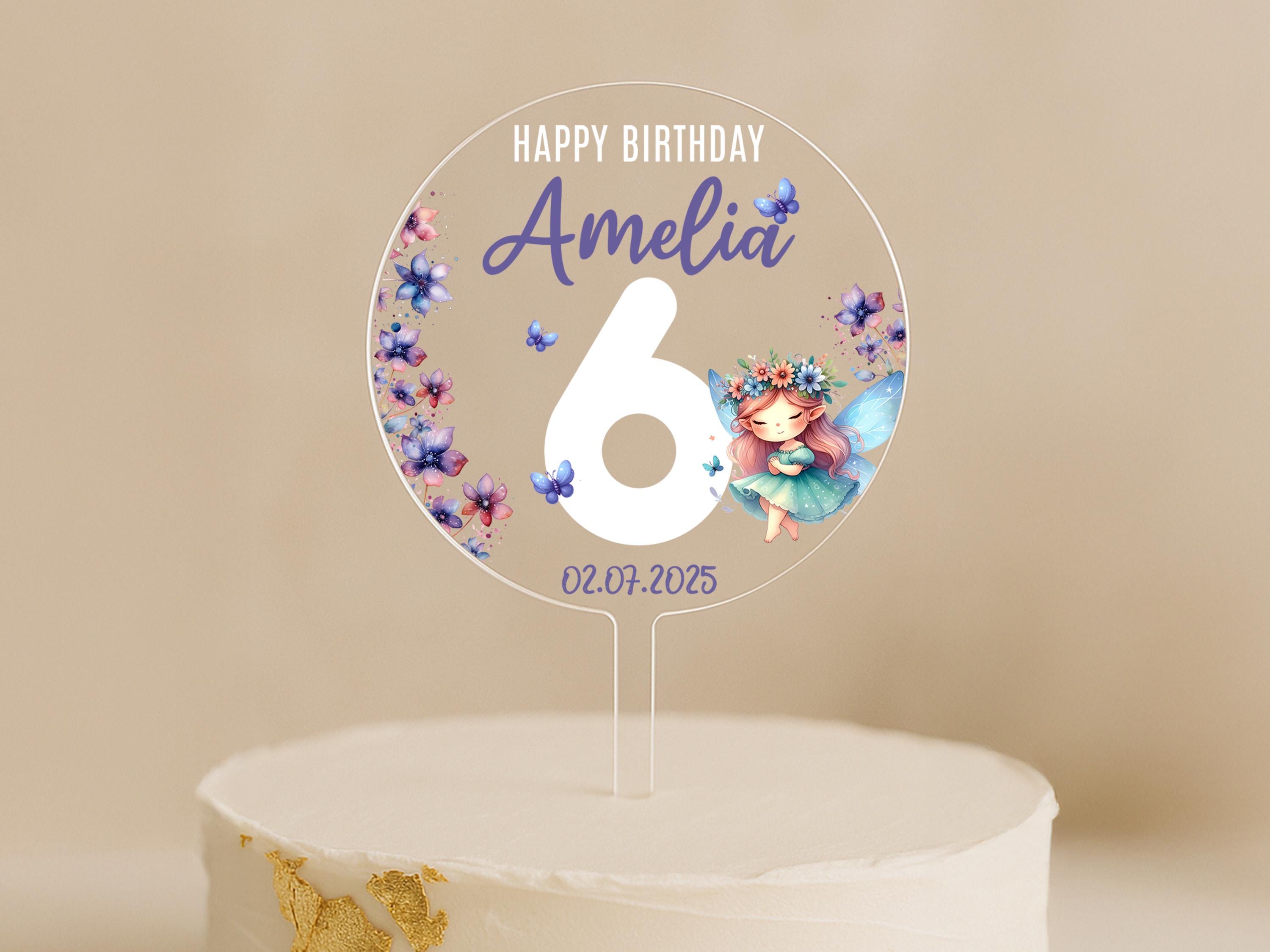 Personalised fairy birthday cake topper with name and age
