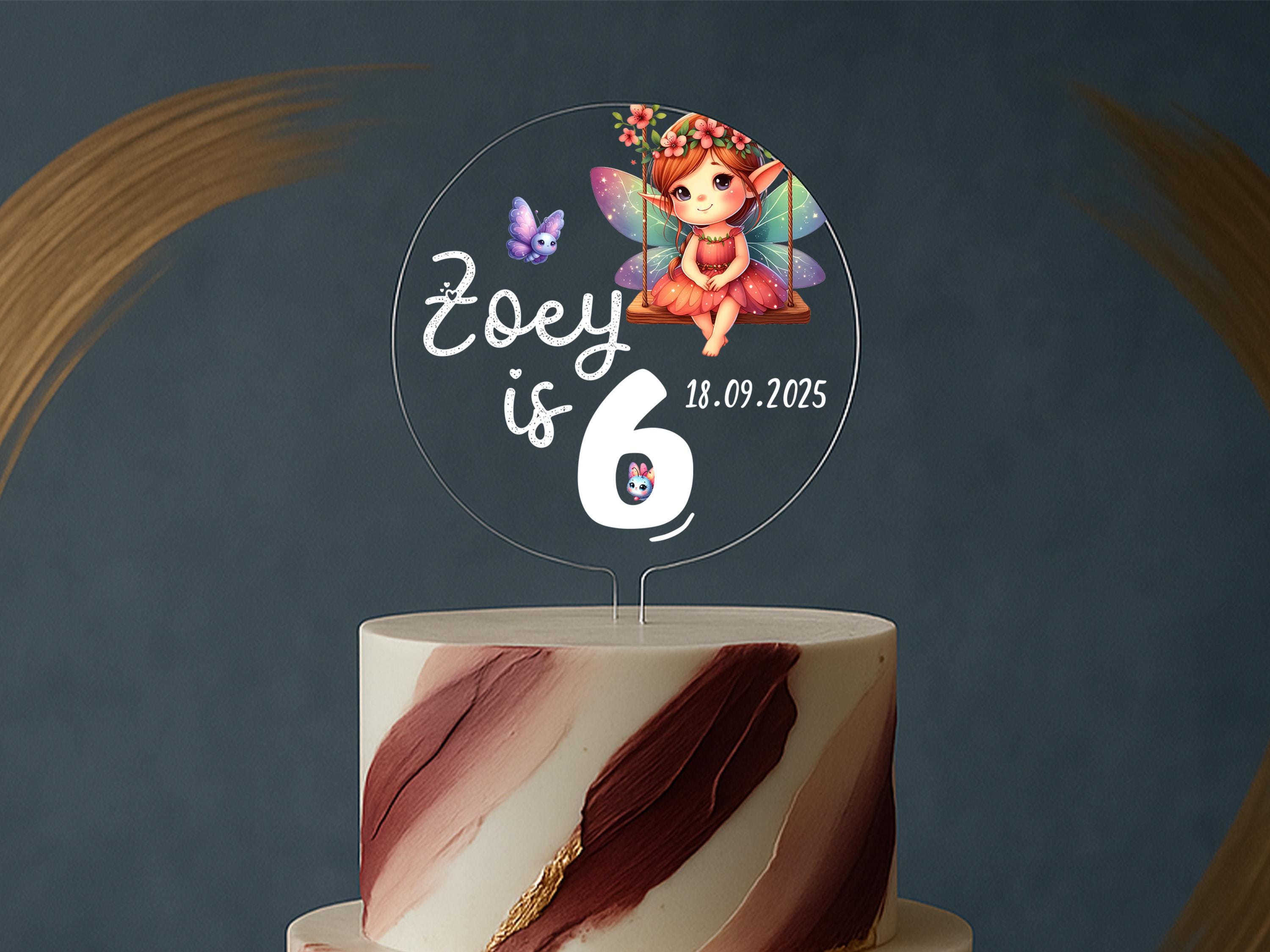 Fairy on a swing birthday cake topper for girls