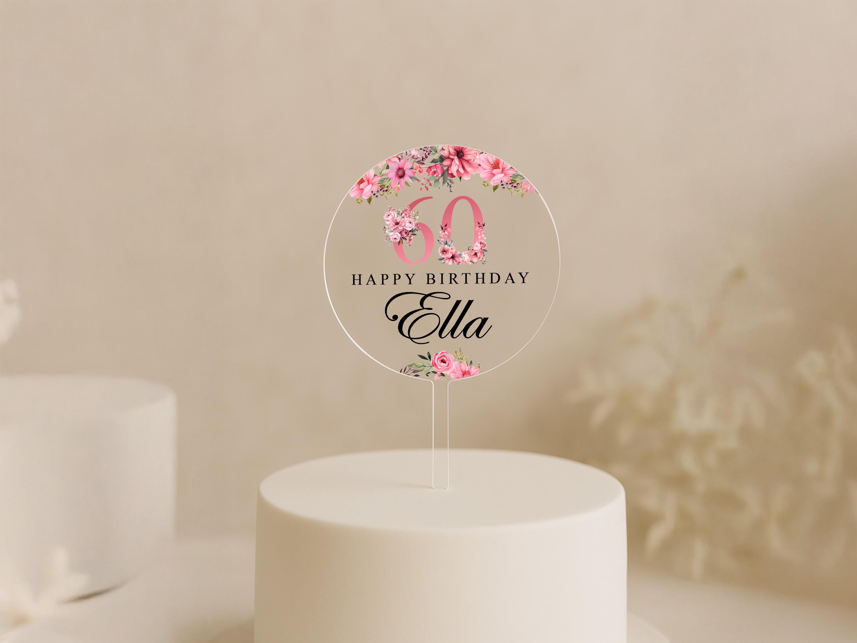 Clear Round Cake Topper with Pink Blooms for Any Birthday